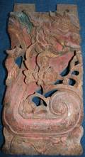 010190 CHINESE POLYCHROMED CARVED WOOD PANEL C1890