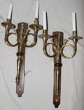 060232 BRASS TWO LIGHT SCONCES PAIR H 23