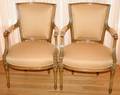 051292 LOUIS XVI STYLE WALNUT CHAIRS C 1960 PAIR