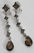 050286 WHITE GOLD DIAMOND  SMOKY TOPAZ EARRINGS