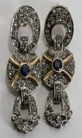 050285 GOLD SILVER DIAMOND  SAPPHIRE EARRINGS
