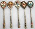 050260 RUSSIAN ENAMEL  SILVER DEMITASSE SPOONS