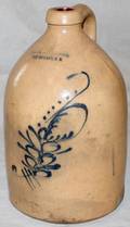 031323 JA  CW UNDERWOOD STONEWARE JUG W SLIP DECOR
