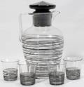 021269 STEUBEN GLASS COCKTAIL JUG  FOUR BEAKERS