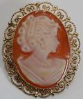 011407 ITALIAN 14K YELLOW GOLD CAMEO BROOCHPENDANT