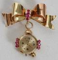 011386 MARSHAL 14K YELLOW GOLD  PINK SAPPHIRE WATCH