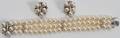 052304 DIAMOND  3 STRAND PEARL BRACELET  EARRINGS