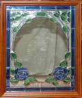 052285 MAHOGANY MIRROR WSTAINED GLASS PANELS H 33