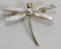 050291 YELLOW GOLD DIAMOND  PEARL DRAGON FLY PIN