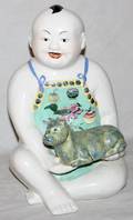 042259 ORIENTAL PORCELAIN SEATED BUDDHA ON STAND