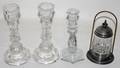 031360 VICTORIAN GLASS CANDLESTICKS  PICKLE CASTER