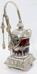 031354 VICTORIAN SILVERPLATE  RUBY PICKLE CASTER