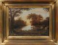 012236 OIL ON CANVAS WOODLAND STREAM W CATTLE