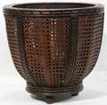 010307 CARVED OAK  WICKER FOOTED PLANTER LEAF RIM