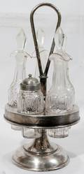 060374 CRUET CASTOR SET 5 GLASS BOTTLES 1880
