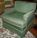031405 GREEN UPHOLSTERED ARM CHAIRS MODERN PAIR