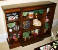 031414 BURL WALNUT BOOKCASE MODERN H 35 W 44