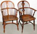 030394 ENGLISH WINDSOR BACK CHAIRS ANTIQUE TWO