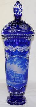 030379 CUT CRYSTAL COBALT BLUE OVERLAY URN H 23
