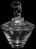 021365 STEUBEN GLASS RAMS HEAD COVERED CANDY DISH