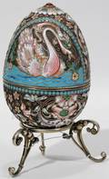 012290 RUSSIAN SILVER  ENAMEL EGG H35 DIA23