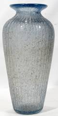 122331 DAUM NANCY BLUE GLASS RIBBED VASE H135