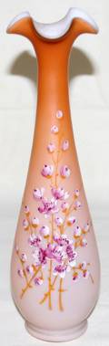 052380 VICTORIAN ENAMELED PEACH SATIN GLASS VASE