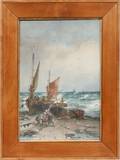 022363 INTAGLIO PRINT FISHING BOATS ON COAST