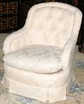021408 WHITE SILKUPHOLSTERED CHAIR  OTTOMAN BAKER
