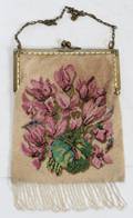 010405 BEADED LADIES HAND BAG PINKVIOLET FLOWERS