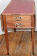 060433 MAHOGANY TOOLED LEATHER DROP LEAF TABLE