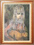 042391 CONTEMPORARY OIL PAINTING GIRL PLAYING GUITAR