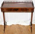 041479 MAHOGANY TABLE WLEATHER  SPINDLED GALLERY