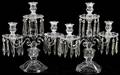 041454 MOLDED GLASS THREELIGHT CANDELABRAS WPRISMS
