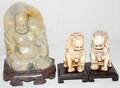 031488 CHINESE SOAPSTONE FIGURE HOTEI  2 FOO DOGS