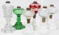030445 MILK GLASS AND PATTERN GLASS OIL LAMP BASES