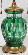 012390 EUROPEAN GREEN CUT CRYSTAL W BRONZE LAMP