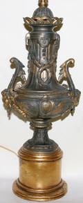 012389 PARTIALLY GILT METAL URN FORM LAMP 20TH C