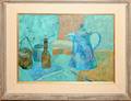 122417 ELSIE RUBIN OIL ON BOARD STILL LIFE IN BLUE