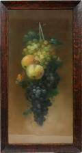 052468 PASTEL ON BOARD STILL LIFE OF HANGING FRUIT