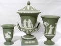 042407 WEDGWOOD GREEN JASPERWARE COVERED URN  VASES