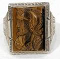 031557 14KT WHITE GOLD  TIGER EYE CAMEO RING C1930