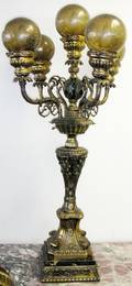 031531 METAL TORCHIERE WITH GLASS GLOBES C 1960