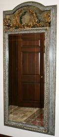 022456 CARVED WOOD  BRASS BEVELED GLASS MIRROR H80