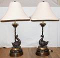 021477 BRONZE PATINA DUCK LAMPS PAIR