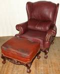 011613 LEATHERUPHOLSTERED ARMCHAIR  OTTOMAN AS IS