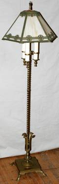 011605 GILT METAL  SLAG GLASS FLOOR LAMP C1930