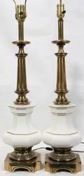 010484 STEIFFEL PORCELAIN  BRASS LAMPS H39