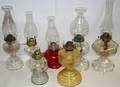 010481 ANTIQUE AMERICAN MOLDED GLASS OIL LAMPS C1900