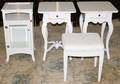 021545 WHITE TABLES A CABINET  STOOLS FIVE PIECES